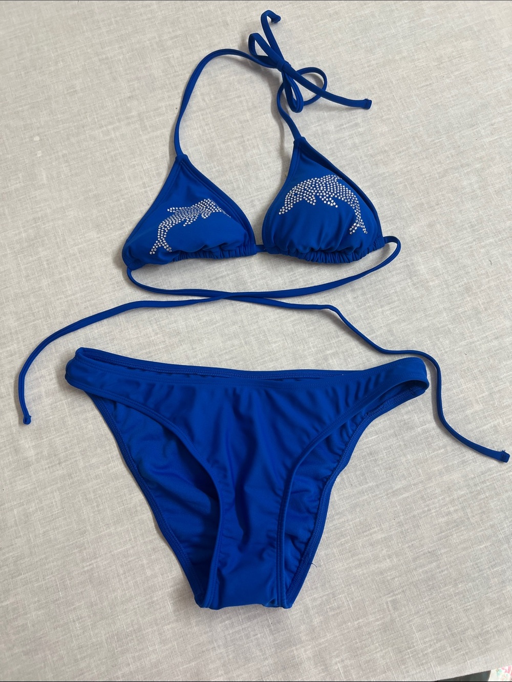 🌞 No Boundaries Royal Blue Rhinestone Dolphin Triangle Bikini eomen size S